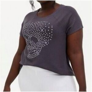 Torrid Gray Skull Graphic Waffle Knit Top